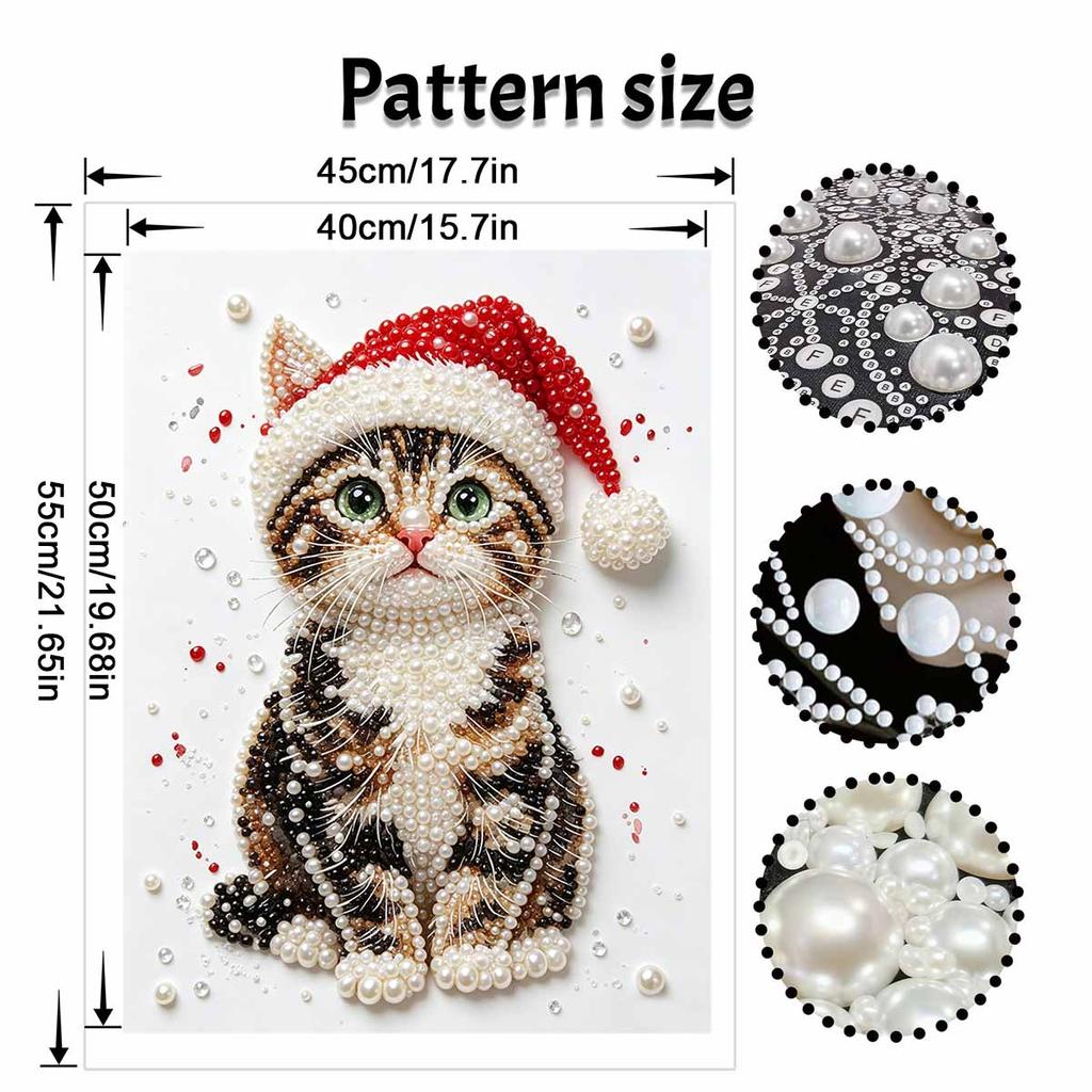 Frameless Pearl Painting Kit Cute Cat Christmas Aesthetic Wall Art DIY Sparkling Bead Canvas Room Decor Creative Craft