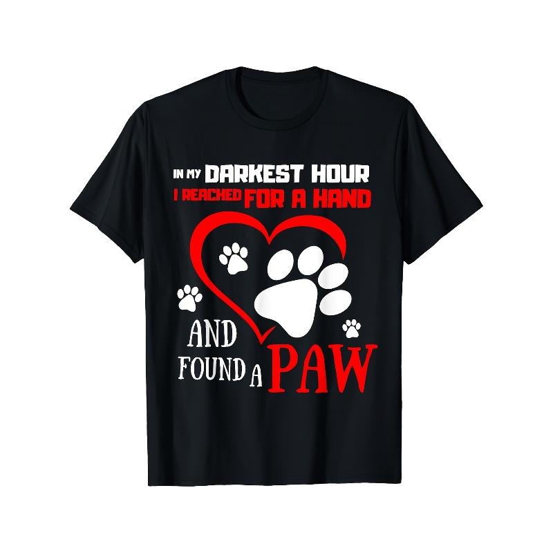 

European sizes Funny Dog Lover T-Shirt - I Reached for a Hand Found a Paw Saying - Black with Red & White Paw Print Graphic - Soft Breathable Tee 4XL чорний