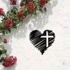 Heart Cross Black Iron Wall Art Religious Sculpture Durable Indoor Outdoor Faith Decor Gift for Home Church