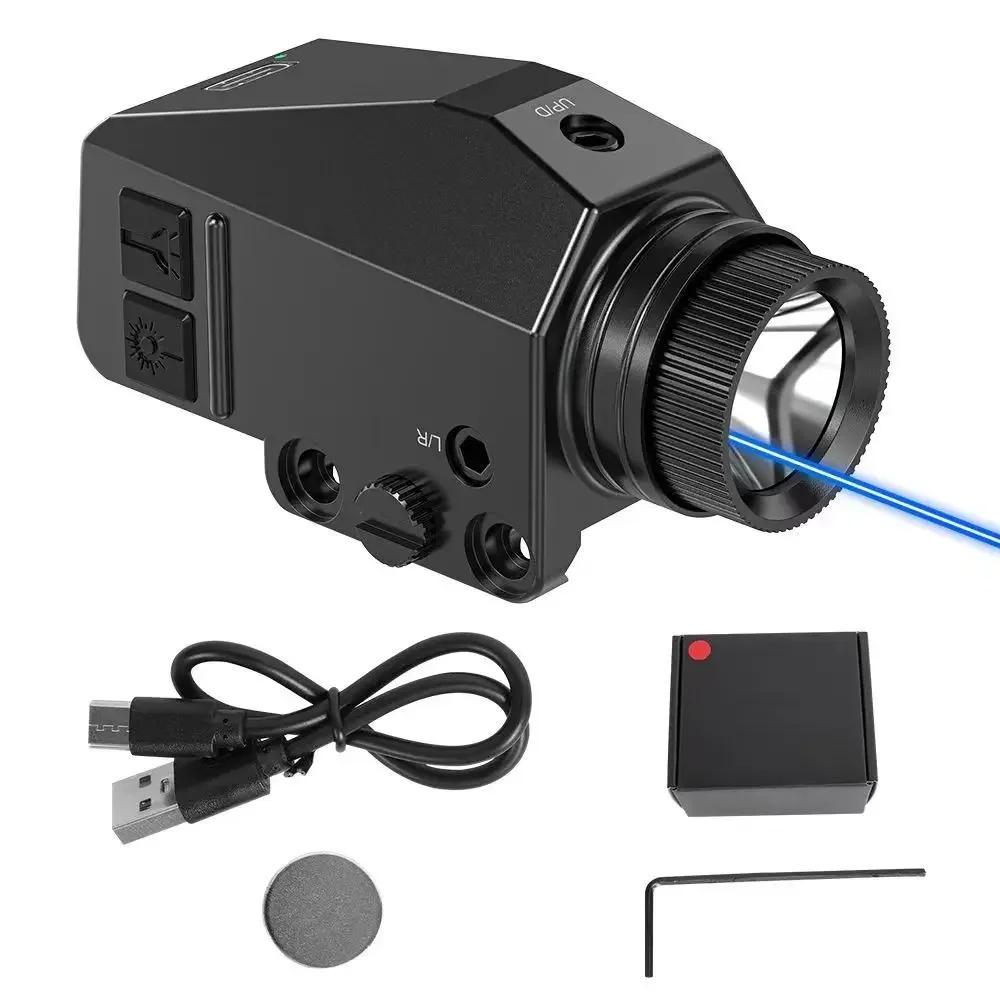Lanterna LED Tática 1000LM Combo Mira Laser Ponto Vermelho/Verde/Azul/Roxo Luz para Pistola Glock 17 19 / Trilho de 20mm Caça