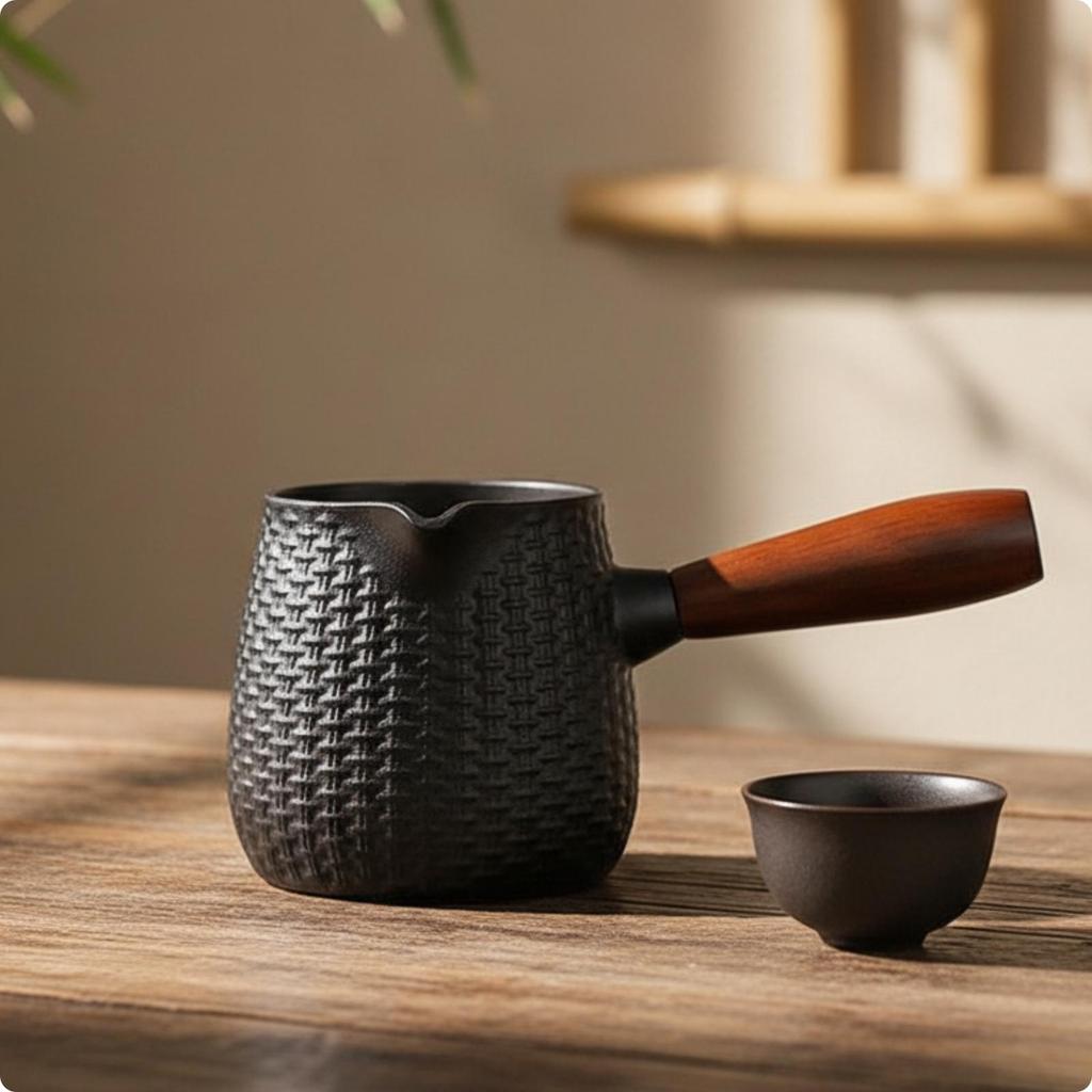 600 Ml Cast-Iron Teapot Equal Heating Distribution with Wooden