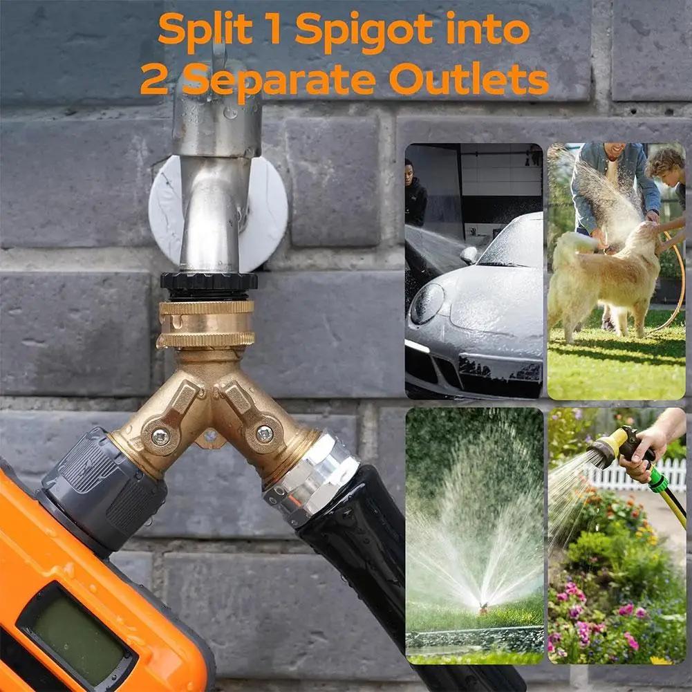 3/4 Inch 2 Way Brass Garden Hose Splitter Y-Type Tap Watering Connector Distributor for Outdoor Faucet 1/2/3 Set