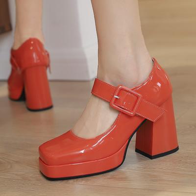 Fashion Sexy High Heels Pumps Lady Mary Janes Shoe Large Size 45 Patent Black Red White Women's Heeled Dance Party Wedding Shoes Elegant
