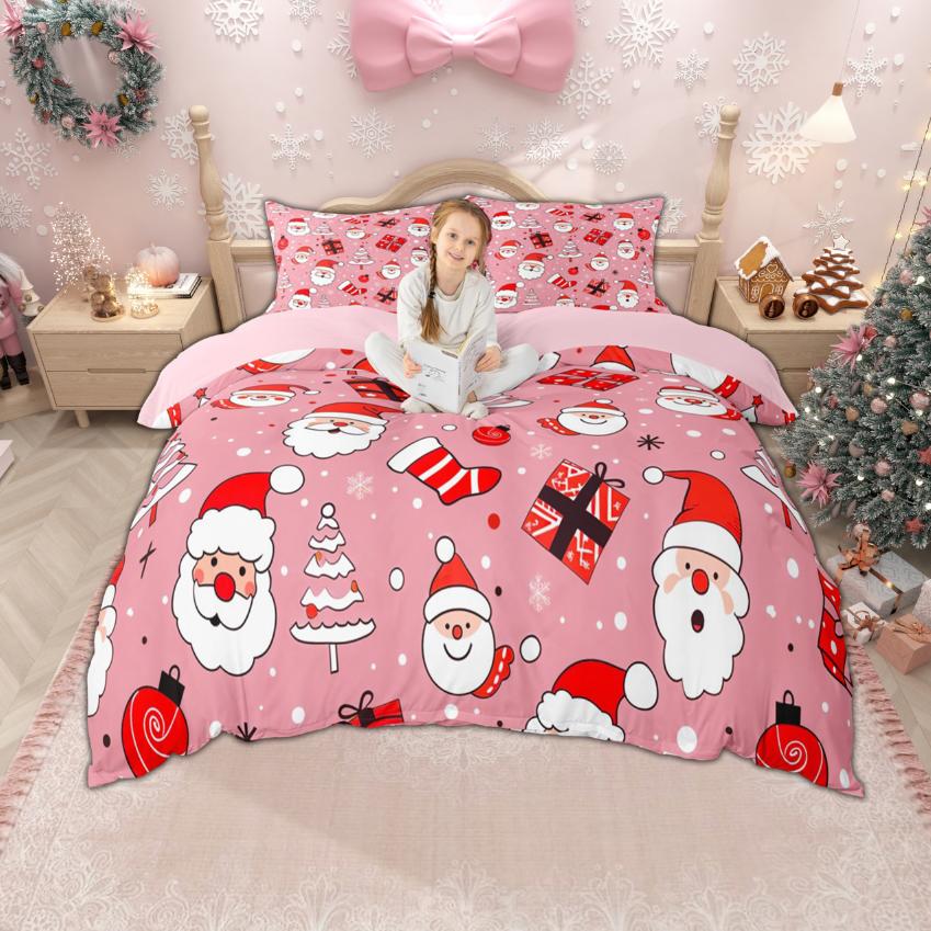 Homewish Kids Happy New Year Duvet Cover Set For Boys Girls Cute Snowman Santa Claus Bedding Kawaii Xmas Tree Gnome Bed Set