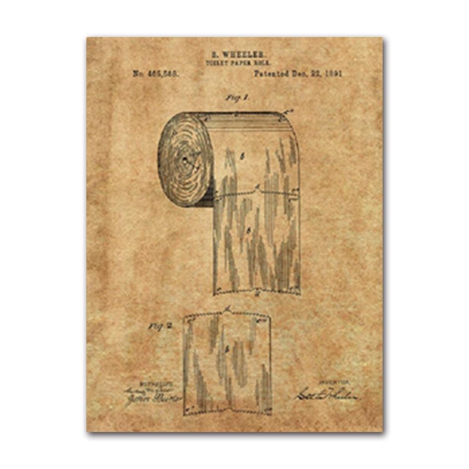 Toilet Paper Patent Vintage Poster, Bathroom Wall Art Prints, Toilet Paper Roll, Canvas Painting Blueprint, Toilet Sign