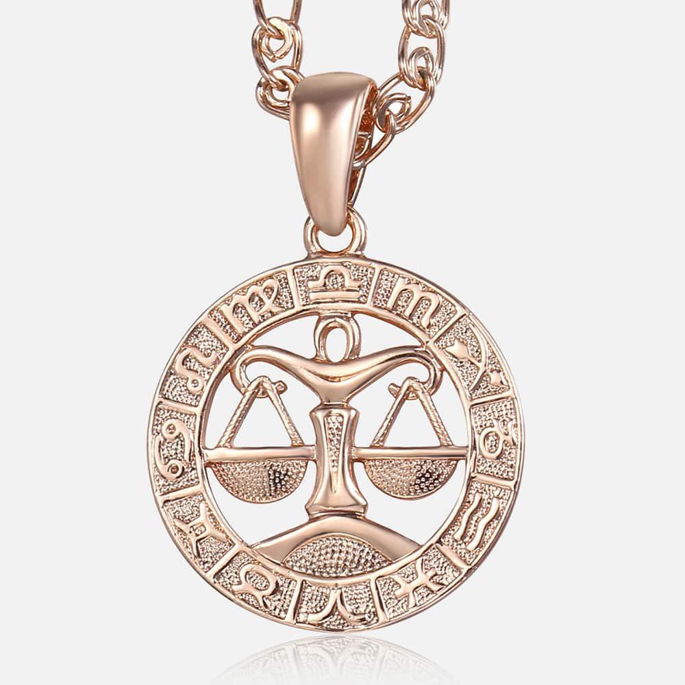 12 Zodiac Sign Constellations Pendant Necklace for Women Men 585 Rose Gold Color Necklace Birthday Gifts