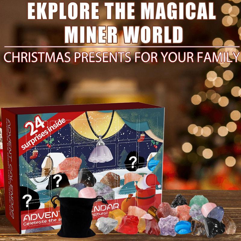 Christmas Ore Advent Calendar,New Year 24 Days Holiday Countdown Advent Calendars With Rocks Gems 24 Days Gemstone Ore