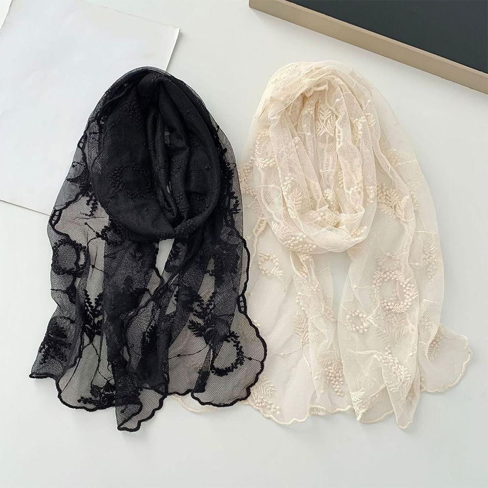 Long Sunscreen Lace Shawl Breathable Shawl Headscarf Elegant Lace Scarf  for Women