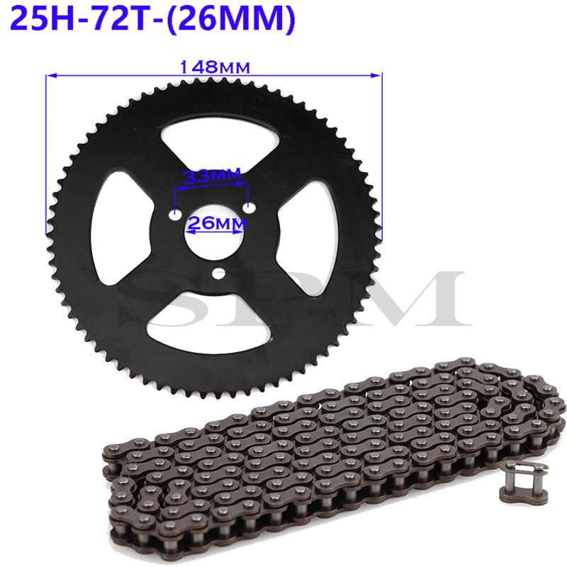 25H Kette Kettenblatt 144/158 Glieder 25H 62/64/66/68/72/74/76 26mm Hinteres Kettenblatt Geeignet für Minimotorrad 47cc 49cc
