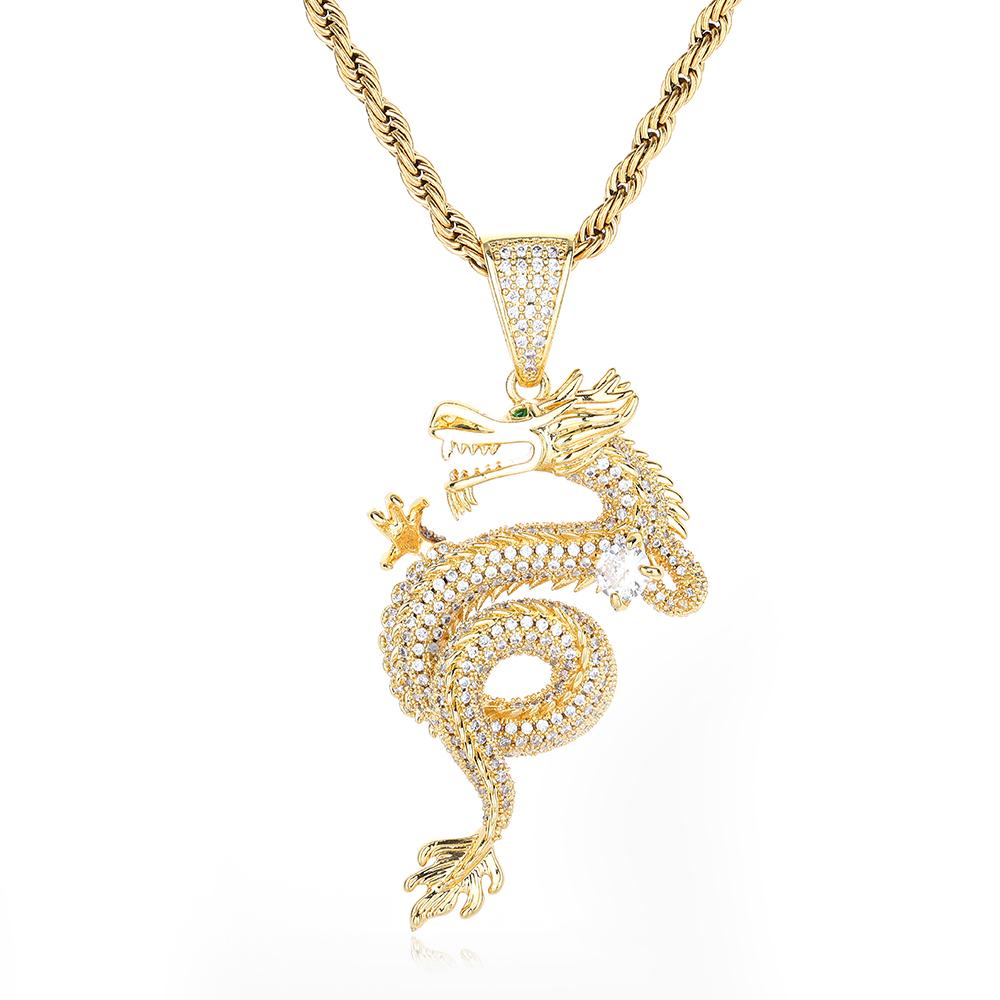 NUOYA Fine Jewelry Iced Out Dragon Design Pendant Silver Plated Chinese Dragon Charm Pendant Unisex Rapper Jewelry