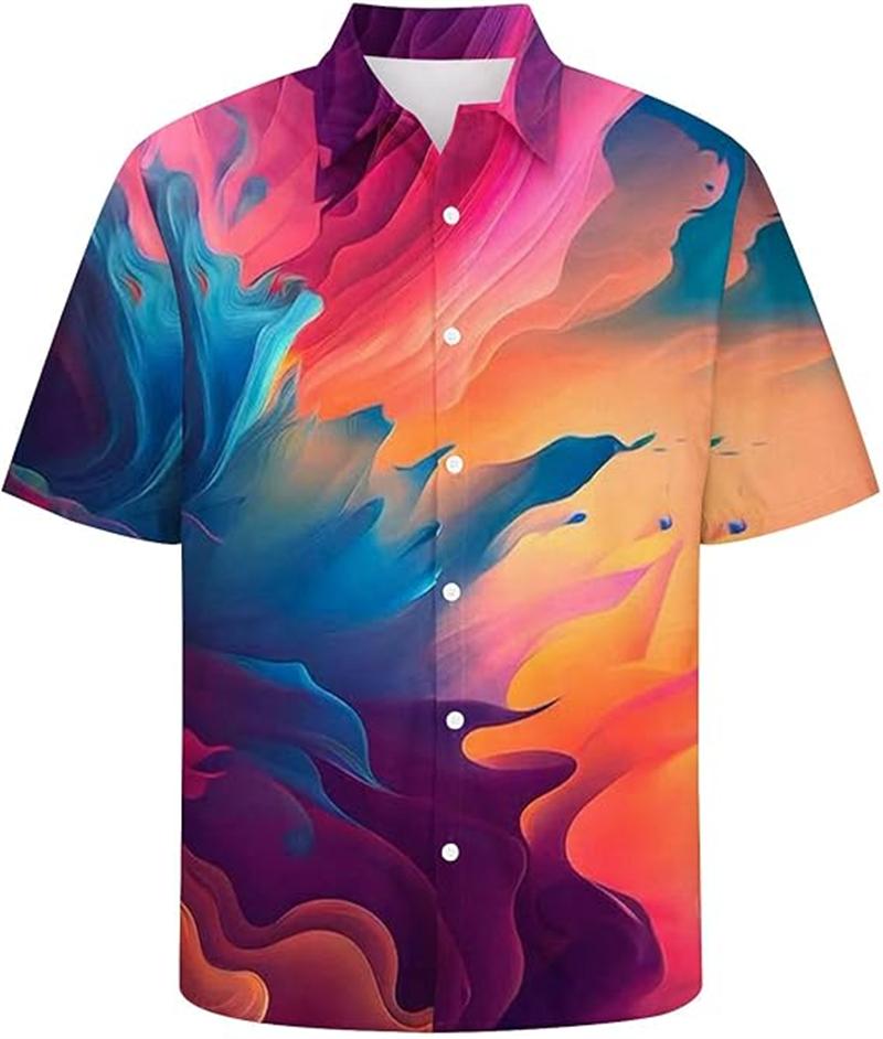 Grafite Astratta Stampa 3D Camicia Hawaiana da Uomo Arcobaleno Estate Stampa a Schizzi di Colore Casual Manica Corta Bottoni Camicie Top