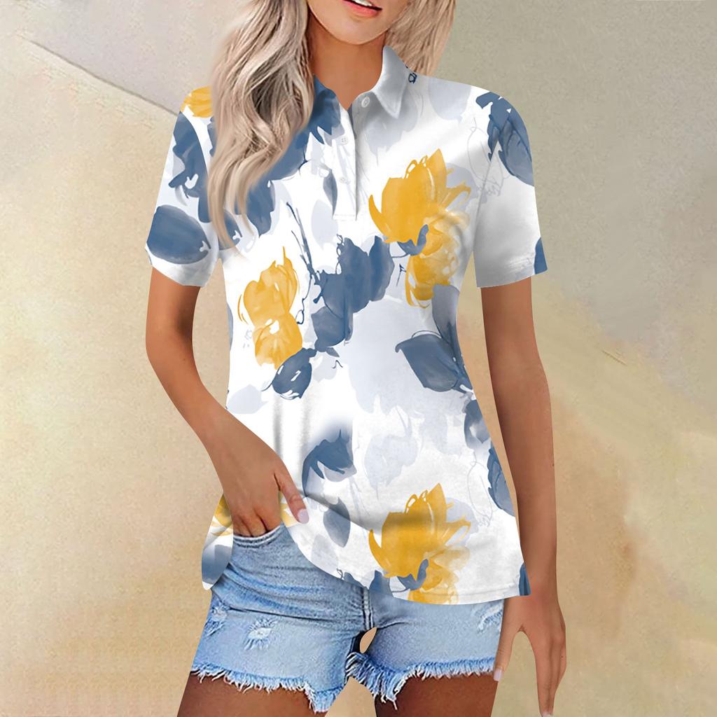 Cămașă cu mânecă scurtă cu imprimeu la modă pentru femei Casual Topuri cu nasturi