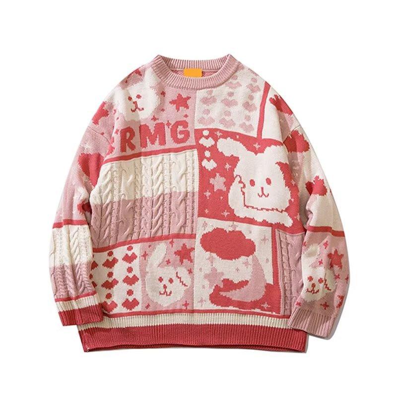 

Осенне-зимний винтажный повседневный свитер с круглым вырезом, мужской вязаный свободный дневной стиль, универсальный пуловер для ленивого настроения M розовый