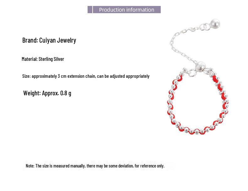 Cuiyan Shijie S925 Silver Korean Style Red Rope Drawstring Ring - Simple Handmade Women's Woven Jewelry