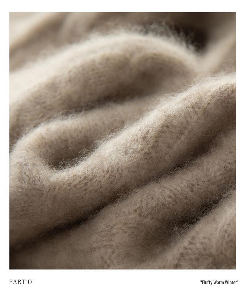 Women's Cable Knit Cashmere Polo Collar Sweater with Lapel and Long Sleeves