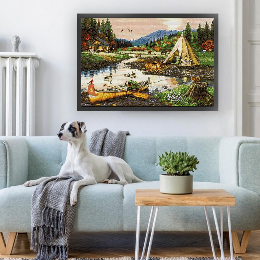 Full Embroidery Eco-cotton Thread 14CT Printed Landscape Cross Stitch Kit