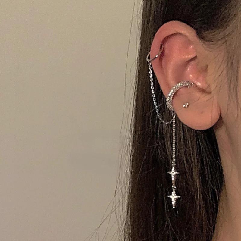 1Pc Fashion Minilist No Piercing Ear Cuff Earrings for Woman Fake Piercing Tassel Star Ear Clips Earrings for Women Jewelry