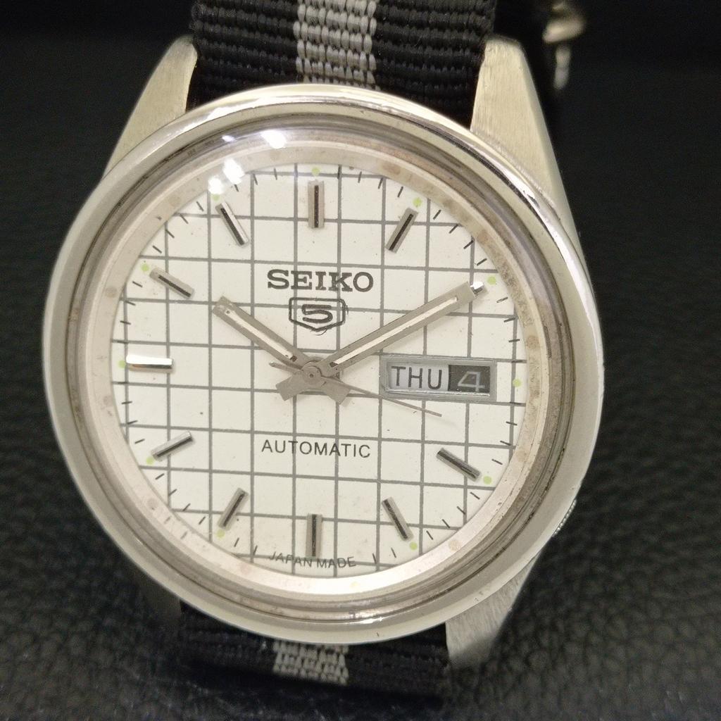 SEIKO 5 AUTOMATIC JAPAN MENS 6119C VINTAGE WHITE COLOR DIAL WATCH a702364-5