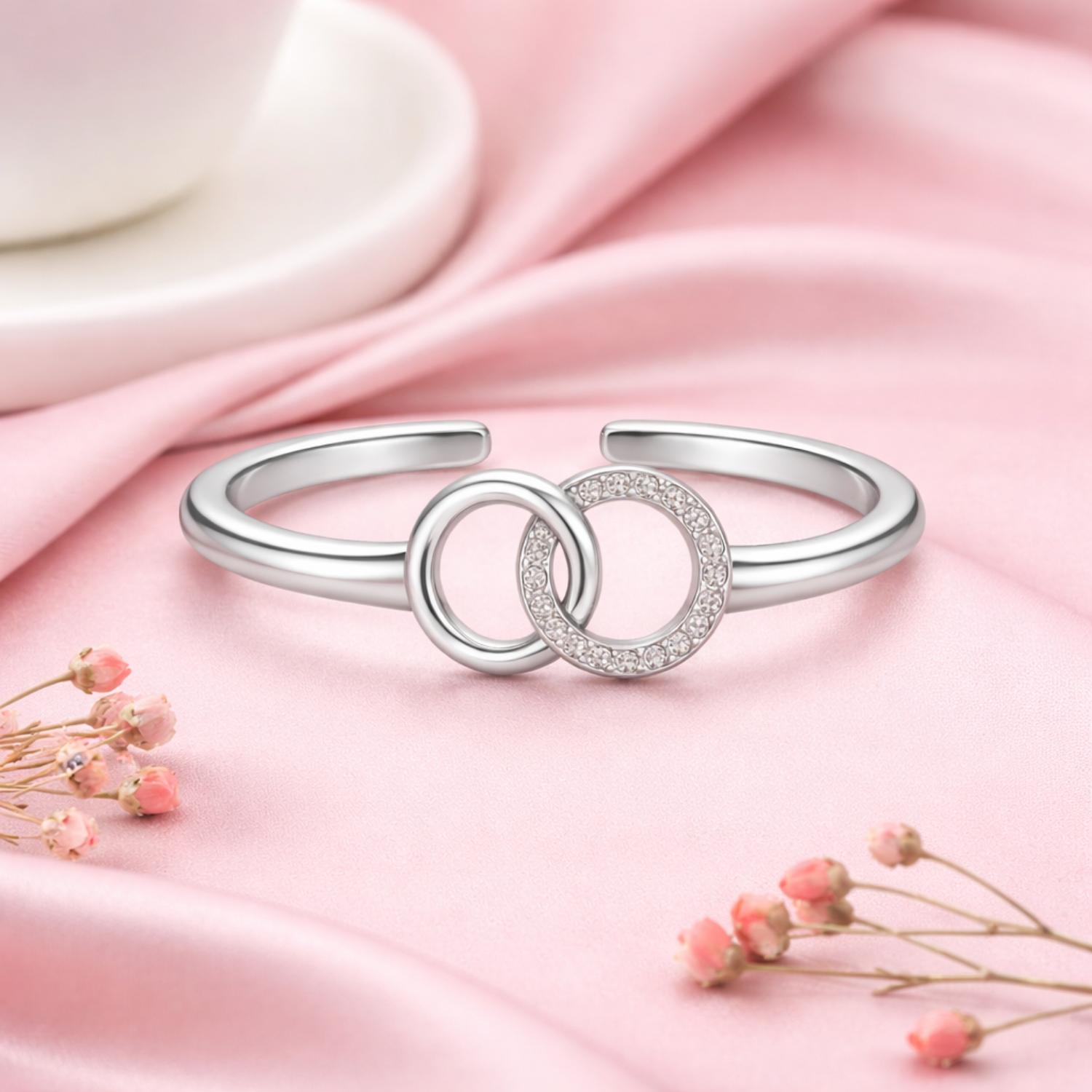 Interlocking Circle Adjustable Open Ring – 925 Sterling Silver 10 белый