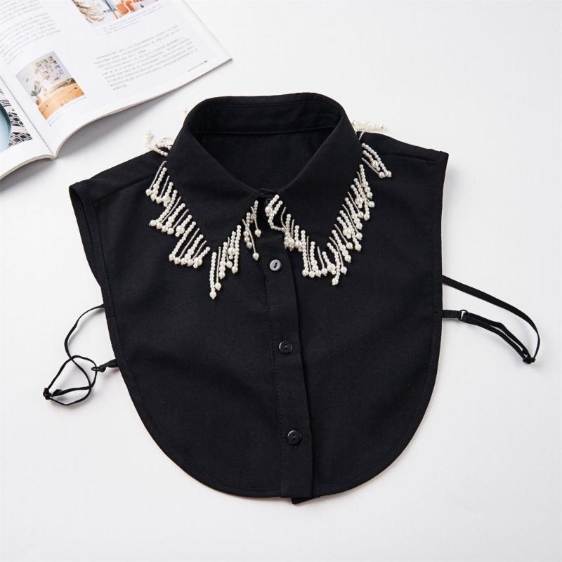Jeweled Half Shirt False Collar Beaded Pearls Spread Lapel Versatile Art Collar Sweet Shawl False Decorative Shawl