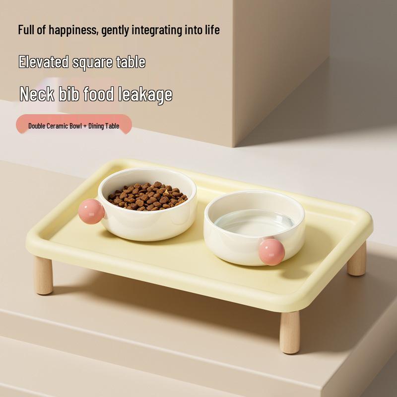 Elevated Ceramic Cat & Dog Bowl Stand - Leak-Proof, Neck Protection, Multifunctional for Dining & Water