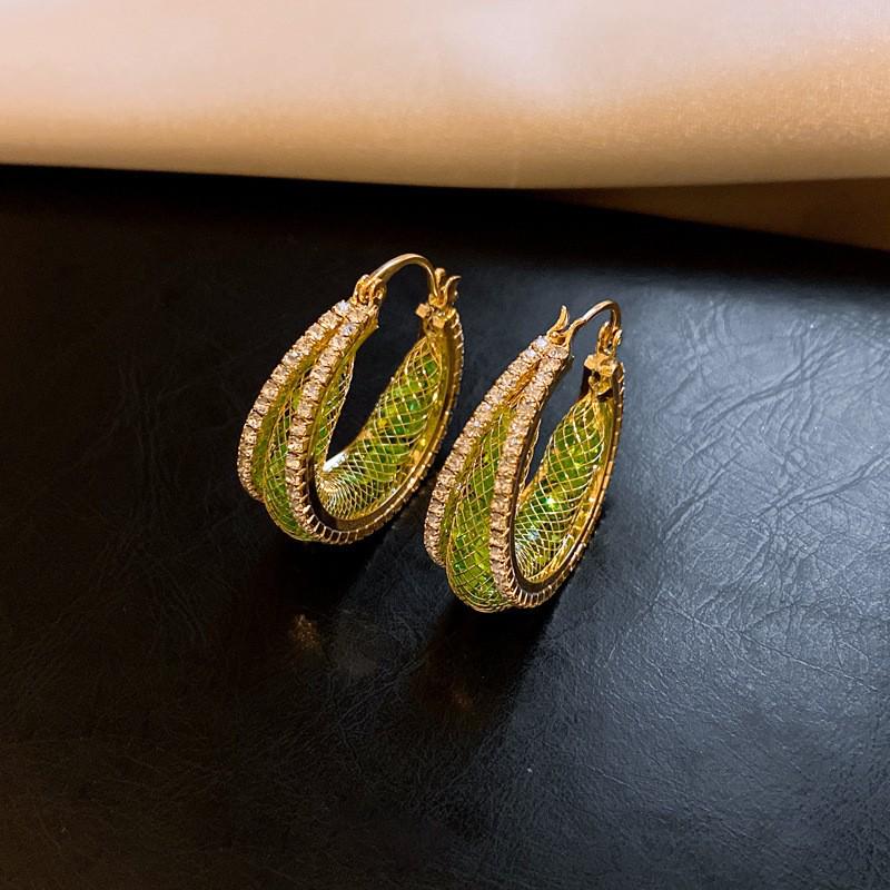 

Европейские и американские серьги-пусеты с геометрическим дизайном в виде цветка из зеленого циркона – Роскошный, универсальный дизайн