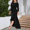 Women Evening Dress Three Quarter Sleeve Irregular Hem Round Neck Plus Size Slim Fit High Waist Swallowtail Elegant Maxi Dress Prom Party Clothes
