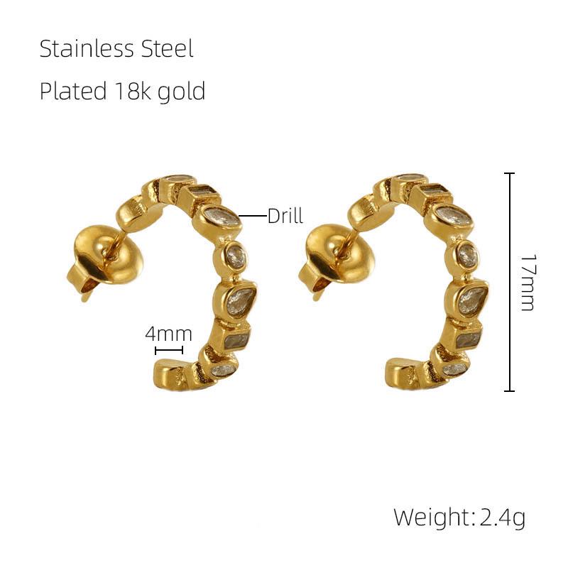 

Серьги-пусеты из нержавеющей стали 18 карат U-образной формы с бриллиантами, геометрические - Женская европейская и американская мода 18K золотой