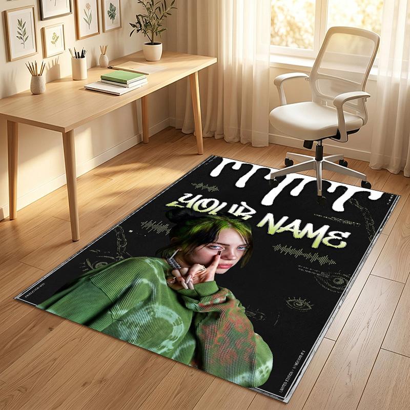 Personalized Crystal Velvet Carpet,Billie Eilish Custom Printed Name, Plush Area Rug For Home Indoor Decor
