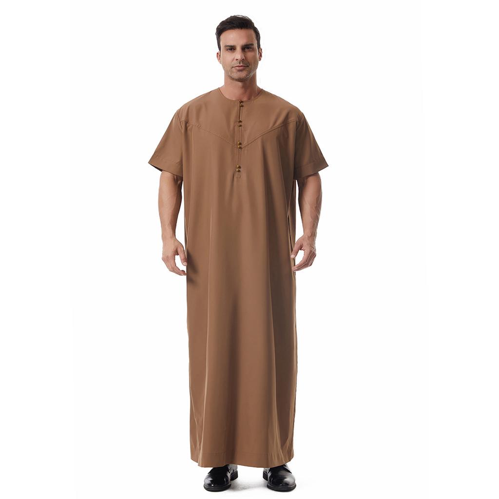 Men's Short Sleeve Muslim Robe Ethnic Style Traditional National Costume Loose Casual Long Gown Daily Wear Arabian Robe