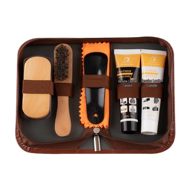 Love Orange 7-Piece Horsehair Brush Shoe Polish & Leather Care Set - Black & Colorless Cleaner with Maintenance Tools