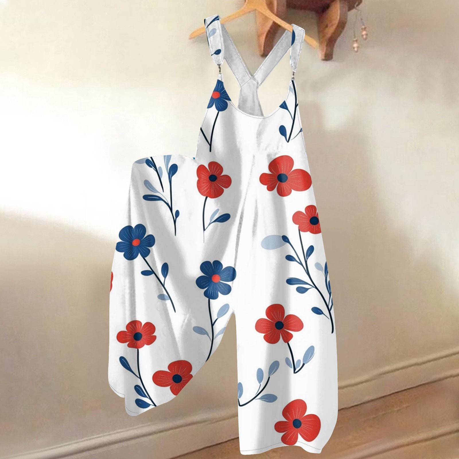 

Женский летний комбинезон с цветочным принтом в винтажном стиле (Нерегулируемые ремни) XL белый