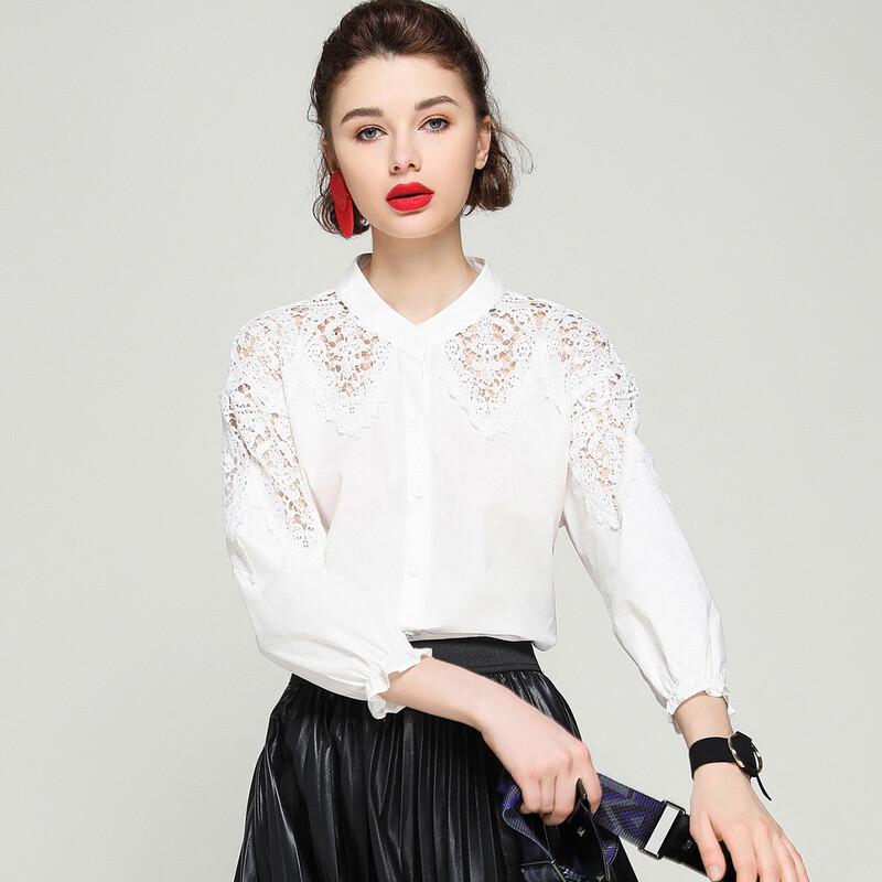 Bailuyu 2026 Spring Lace Hollow-Out Stand-Collar Shirt
