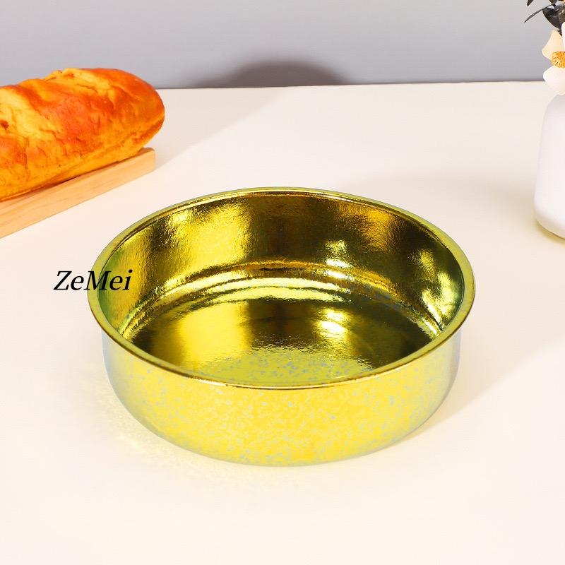Pure Titanium Ice Flower Double-Layer Pasta Plate,Western Round Basin, Fruit Storage Plate for Home and Camping, Large Tableware