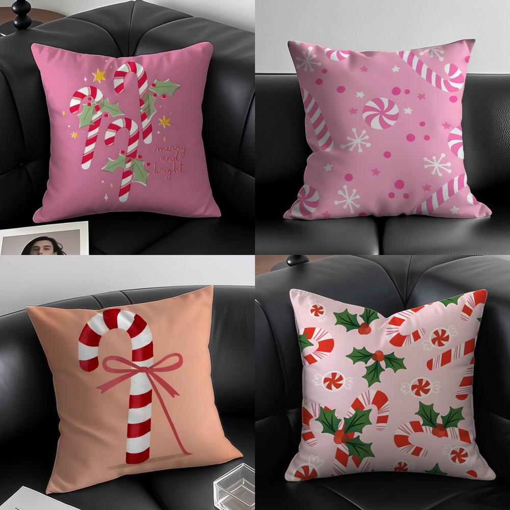 Christmas Candy Cane Holiday Cushion Cover Pillow Case Antidustmite Invisible zipper silky plush cushion