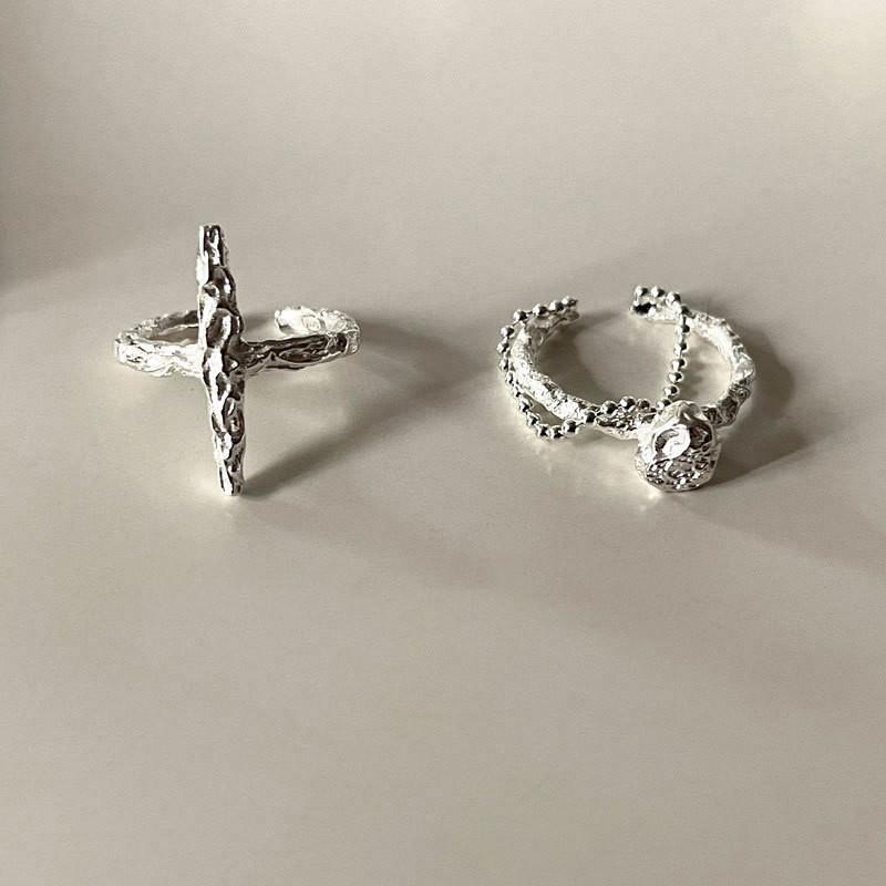 Sterling S925 Trendy Silver Open Ring Designed With Geometric Cross Texture For Aesthetics Modern