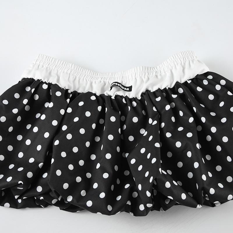 Casual Polka Dot Bud Skirts Fashion Contrast Color Gentle Sweet Mini Skirts For Girls Cute Elastic Waist Bottoms Spring