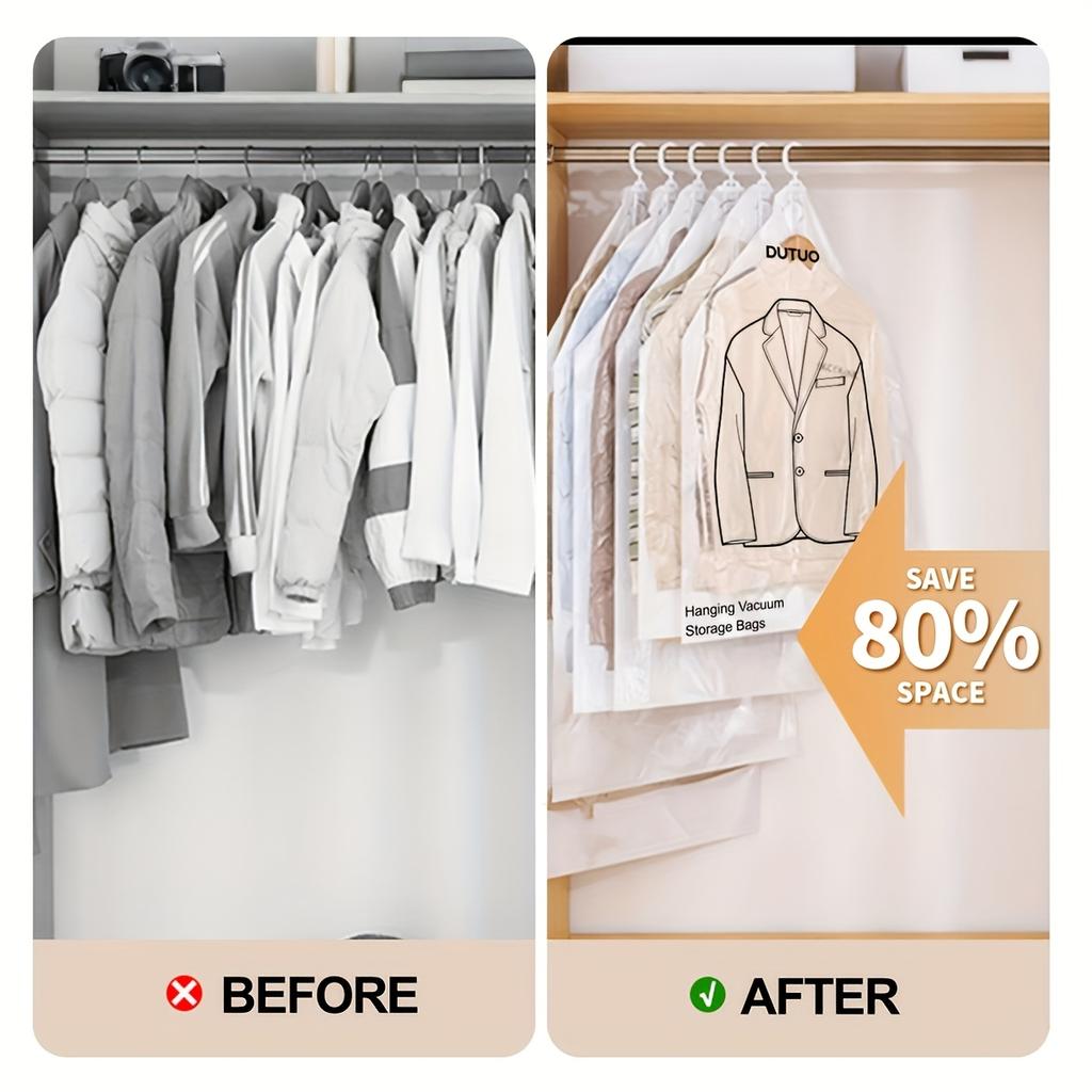 8pcs Heavy-Duty Vacuum Storage Bags with Zipper Closure Space-Saving Hanging Organizer Bags for Clothes, Suits, Jackets, Travel