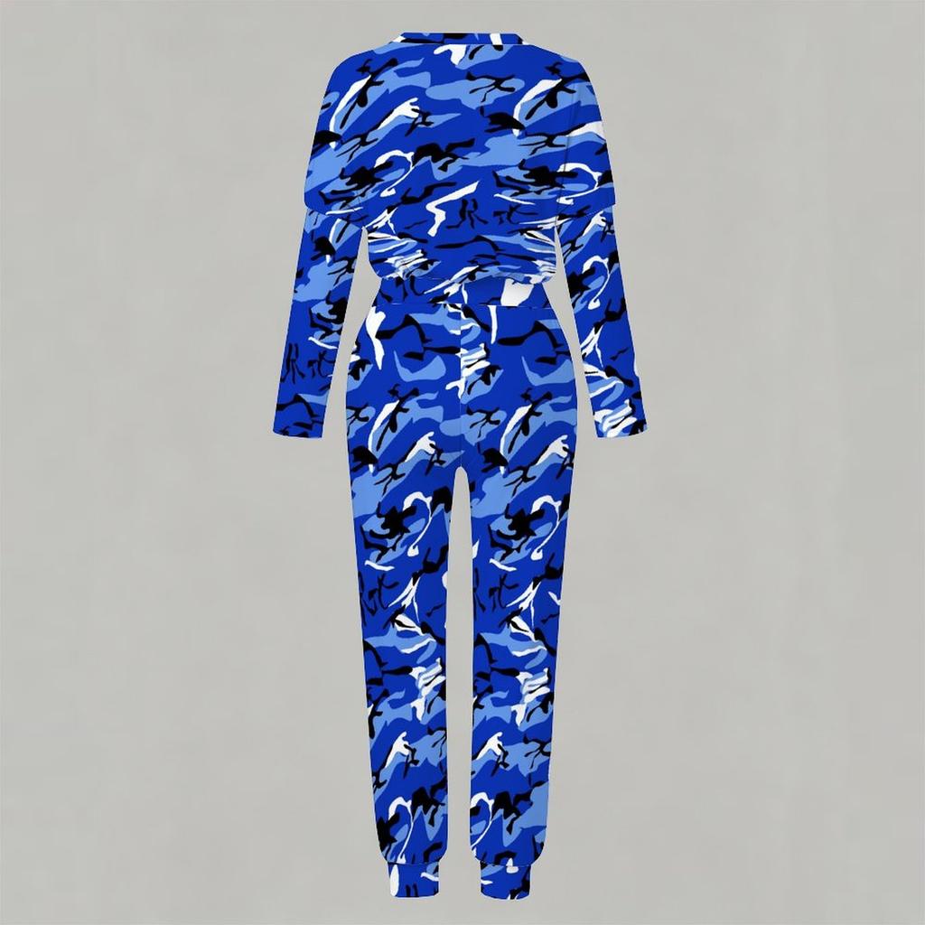 Women Long Sleeve Loose Blouse And Elastic Waist Straight Trousers Two Piece Soft Leisure Clothing