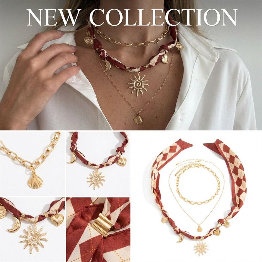 Seashell Scarf Necklace Sea Star Beads Chain Choker Fashion Bohemian Style Necklace  Vacation