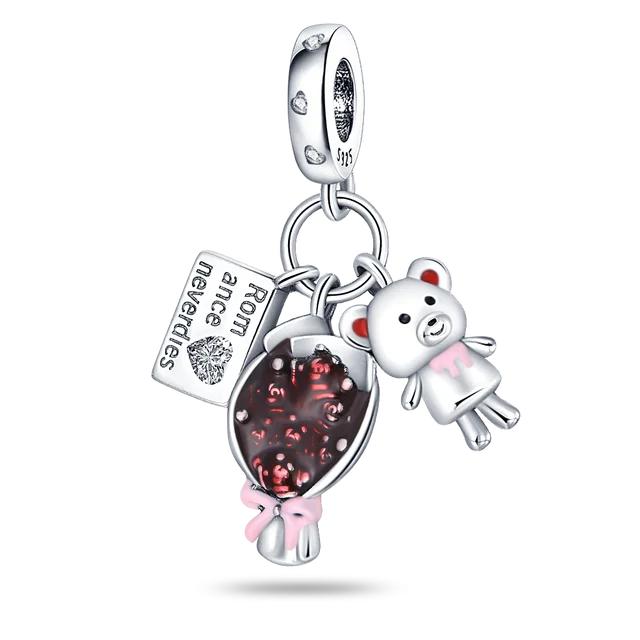 Pink Charm 100 %925 Sterling Silver Love Heart Cute Animals Koala Charms Bracelet Diy Jewelry Making