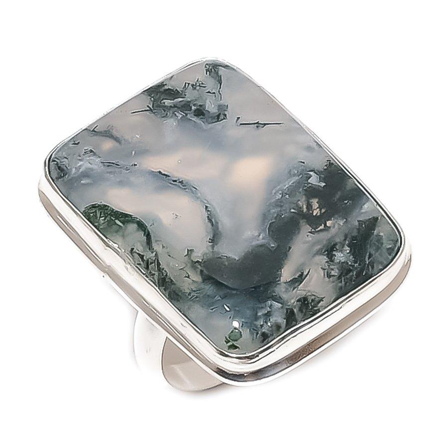 Natural Indian Moss Agate 925 Sterling Silver Jewelry Ring Size 6.5 m4t86