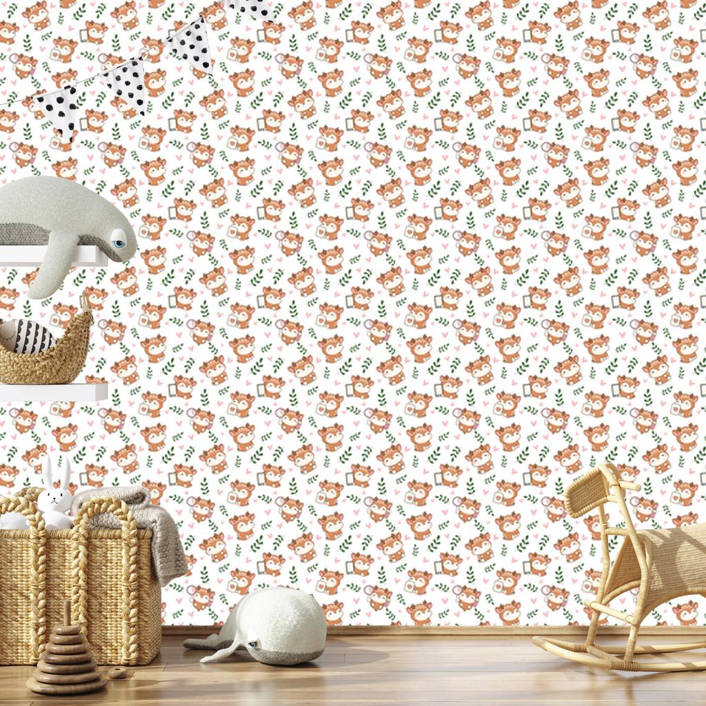 Deer Wallpaper in white, light gray and cream for the living room and bedroom 50x1000
