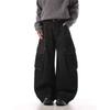 JYL Men's Cargo Pants American Vintage Multi-Pocket Raw Denim Trendy Loose Denim