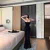 Spicy Women's Black Bustier Top & Flare Pants Two-Piece Set