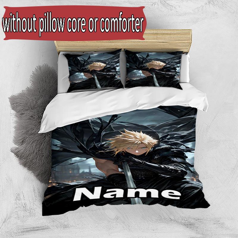 3pcs Duvet Cover Set (1*Duvet Cover + 2*Pillowcase, Without Core), Custom Name Final Fantasy Pattern Bedding Set, Home Bedroom Decor Gift