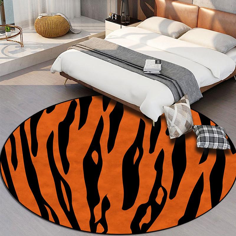 Animal Print Circular Floor Mat Stripe Pattern Carpet Home Living Room Decoration Anti Slip Floor Mat Door Mat