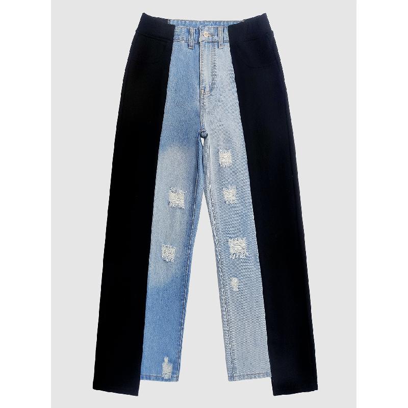 Women's New Style Spliced Denim Pants, Stretchy, Slim-fit, High-waisted, Skinny Jeans, Straight-leg Jeans