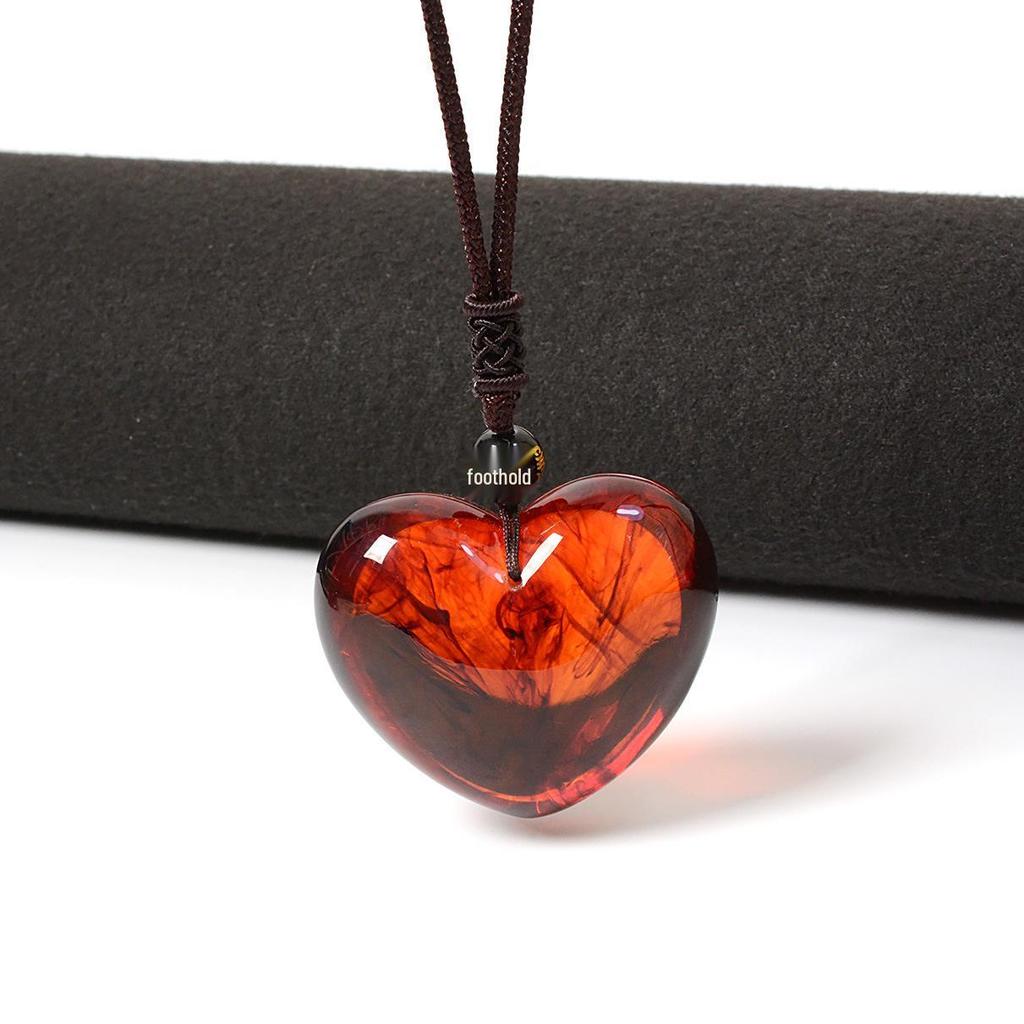 Ethnic Style Heart Sweater Chain Necklace with Gold Amber & Peach Butt Charms