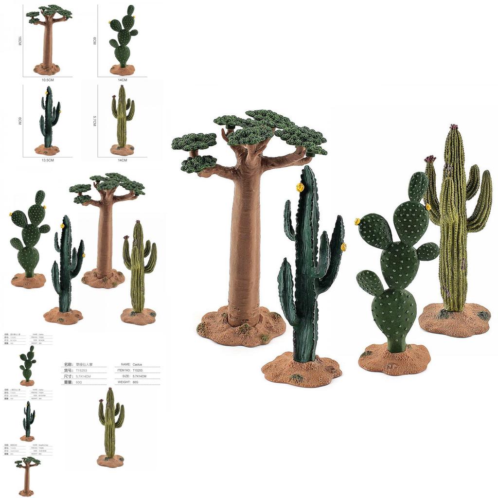 Modelo Animal Realista de PVC Decoração de Cena Árvores Tropicais do Deserto Cacto e Conjunto de Baobá